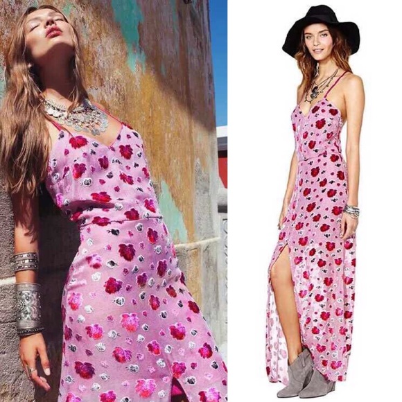 For Love And Lemons Dresses & Skirts - For Love&lemons Silk Pink Rose Maxi Dress